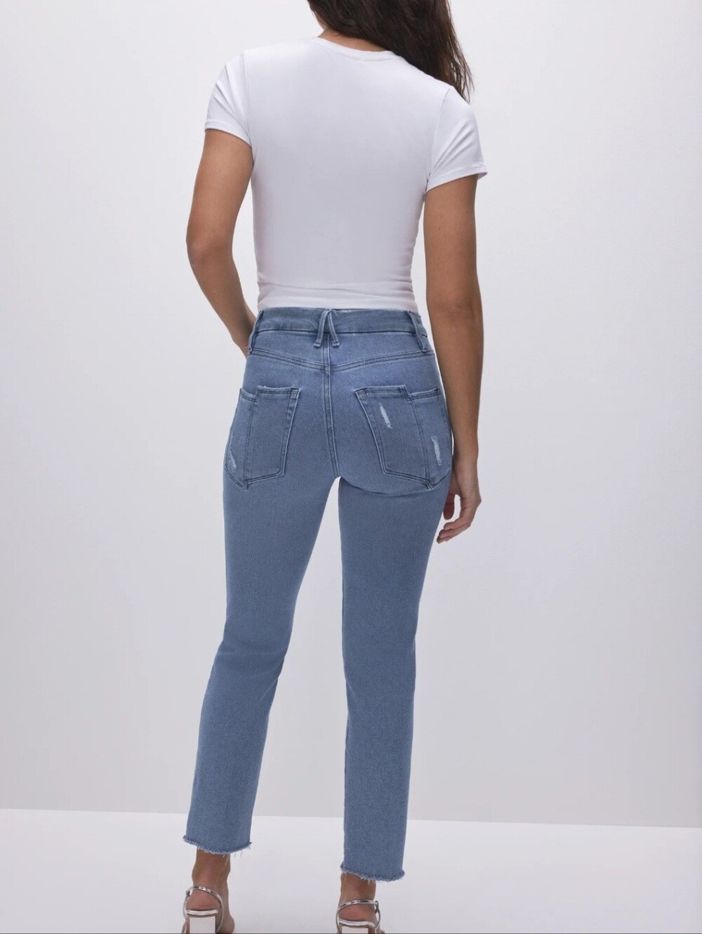 Good American Good Legs Straight Split Pockets Jeans in Blue449